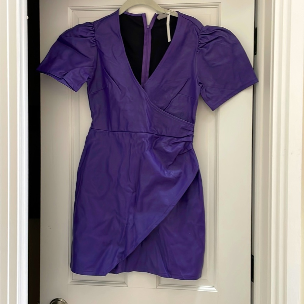 Purple leather party dress. Very stylish and contemporary.